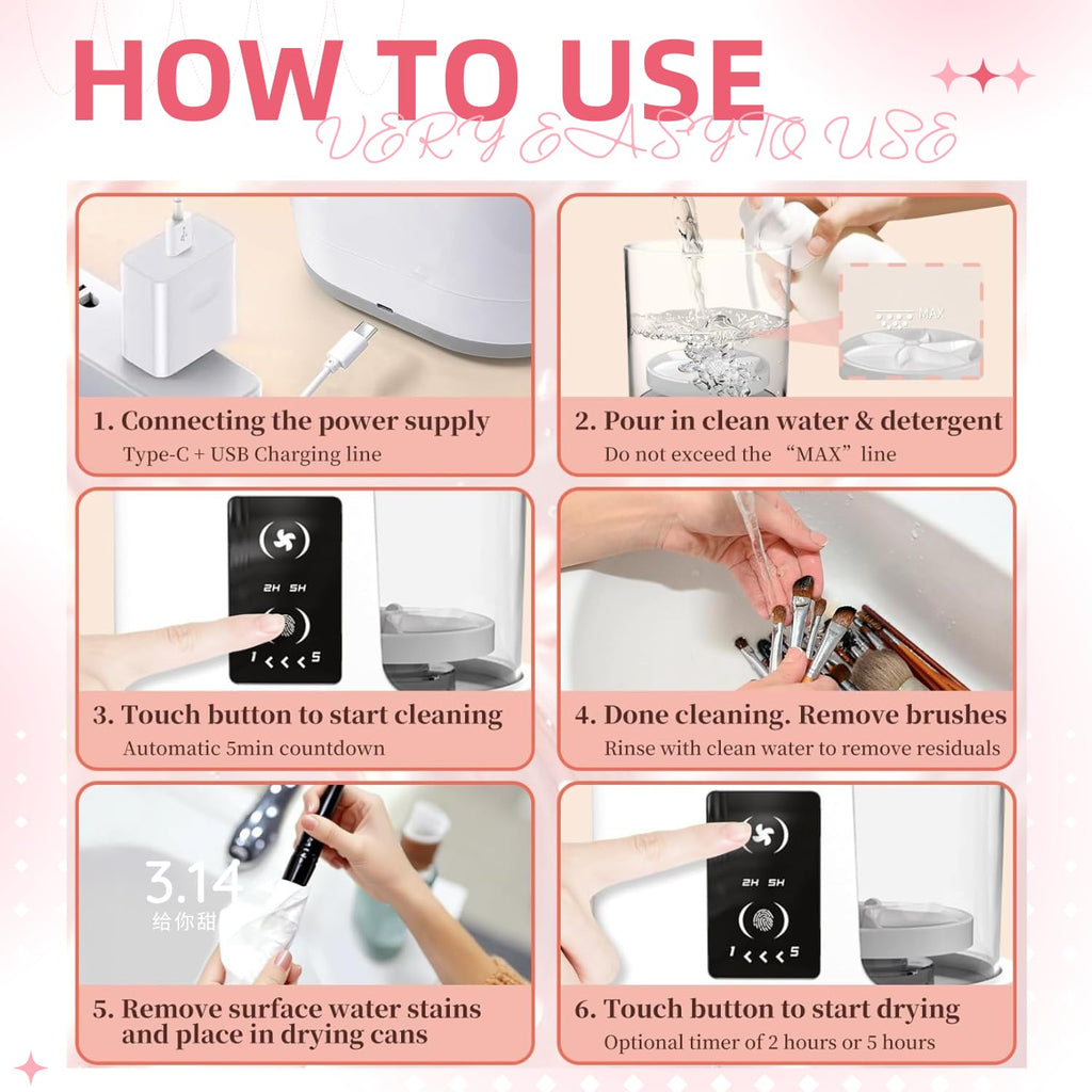 Electric Makeup Brush Cleaner Machine with Automatic Drying, Portable Brush Cleaner for Sensitive Skin, Large Makeup Brushes & Daily Beauty Routine, Professional Makeup Brush Cleaning Tool
