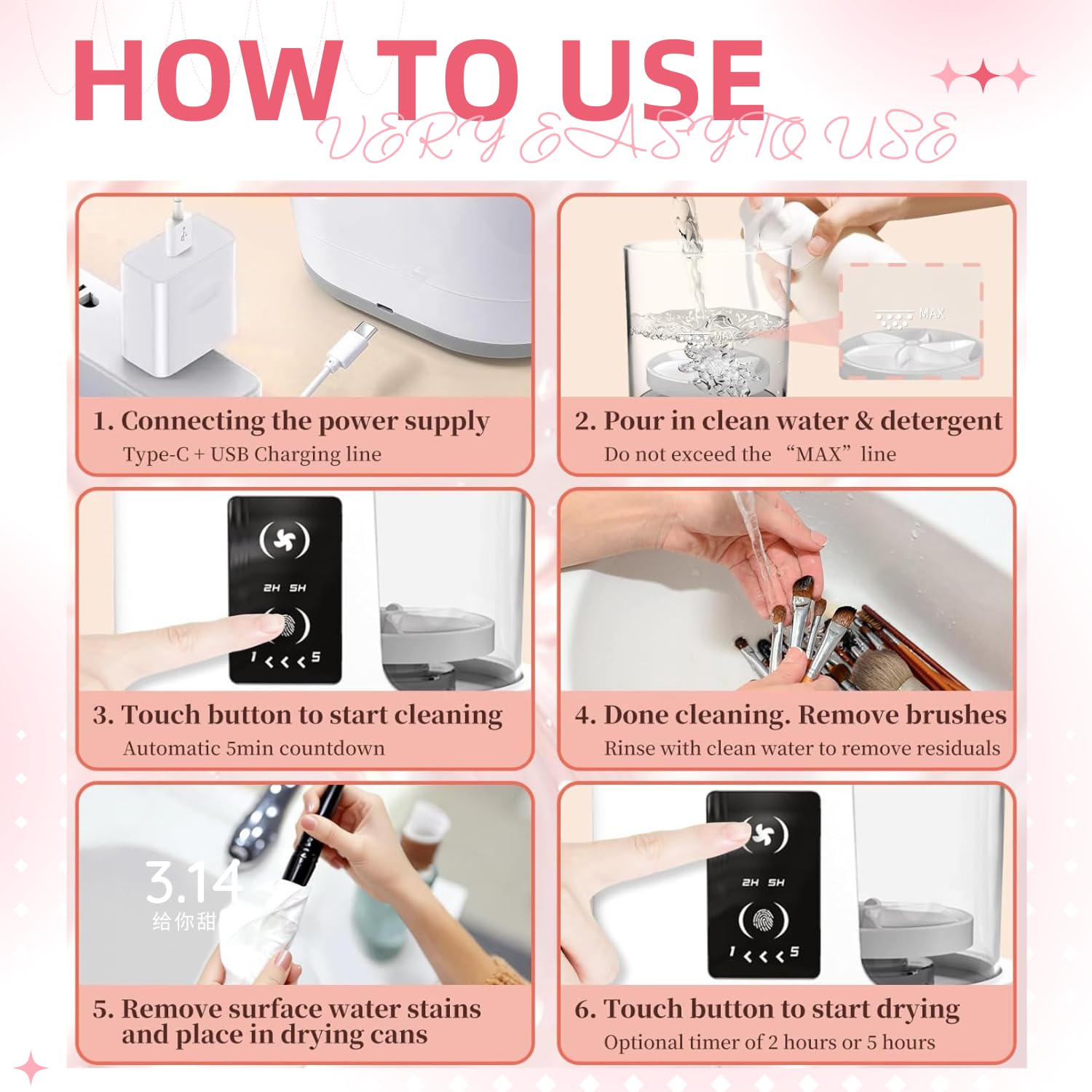 Electric Makeup Brush Cleaner Machine with Automatic Drying, Portable Brush Cleaner for Sensitive Skin, Large Makeup Brushes & Daily Beauty Routine, Professional Makeup Brush Cleaning Tool