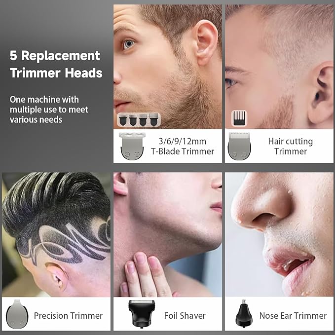 Beard Trimmer for Men, Hair Clippers for Men 5 in 1 Grooming Shaving Kit for Face, Mustache, Body, Ear, Nose, Waterproof Cordless Barber Clippers for Hair Cutting 822 Cyan
