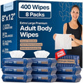 Body Wipes for Adults Bathing No Rinse, XL Shower Wipes and Disposable Washcloths, Wipes for Adults, Adult Wipes for Elderly Care and Recovery, Travel Wipes Included, 8"x 12"