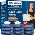 Body Wipes for Adults Bathing No Rinse, XL Shower Wipes and Disposable Washcloths, Wipes for Adults, Adult Wipes for Elderly Care and Recovery, Travel Wipes Included, 8"x 12", 400 Wipes