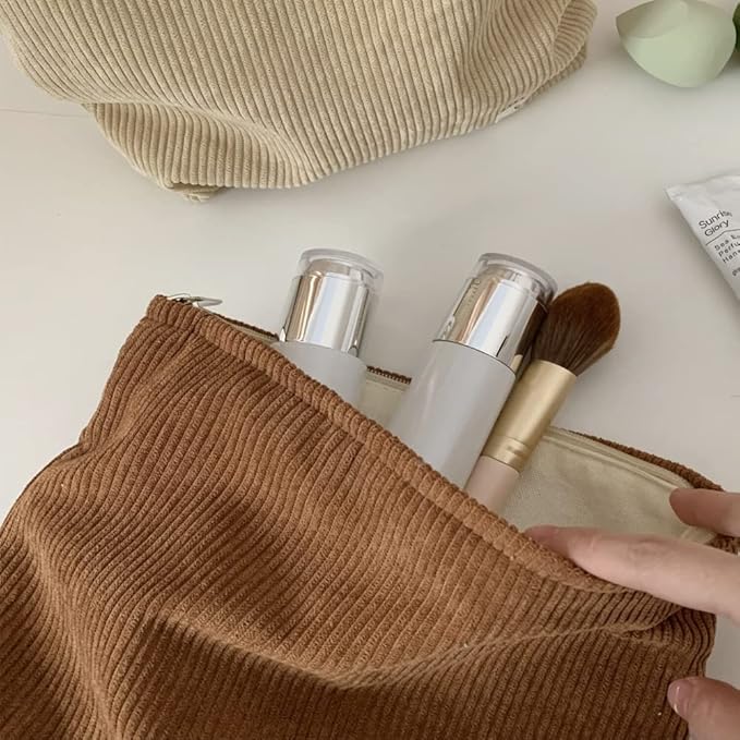 SxoSyo Corduroy Makeup Bags, Cosmetic Bag Purse, Khaki