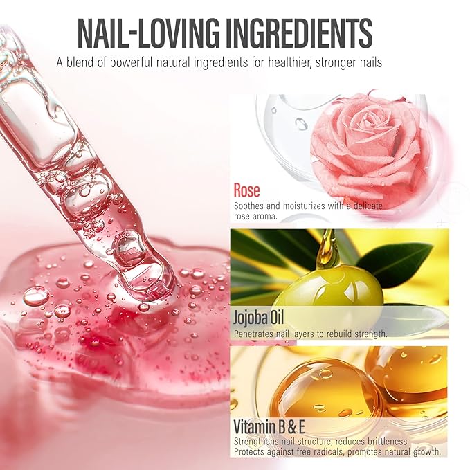 CHUCHU Vegan Cuticle Oil for Nails: Rose Jojoba Nail Cuticle Oil with Vitamin B & E for Moisturizes Cuticle and Nail's Skin - Prevents Hangnails and Chapped 15ML