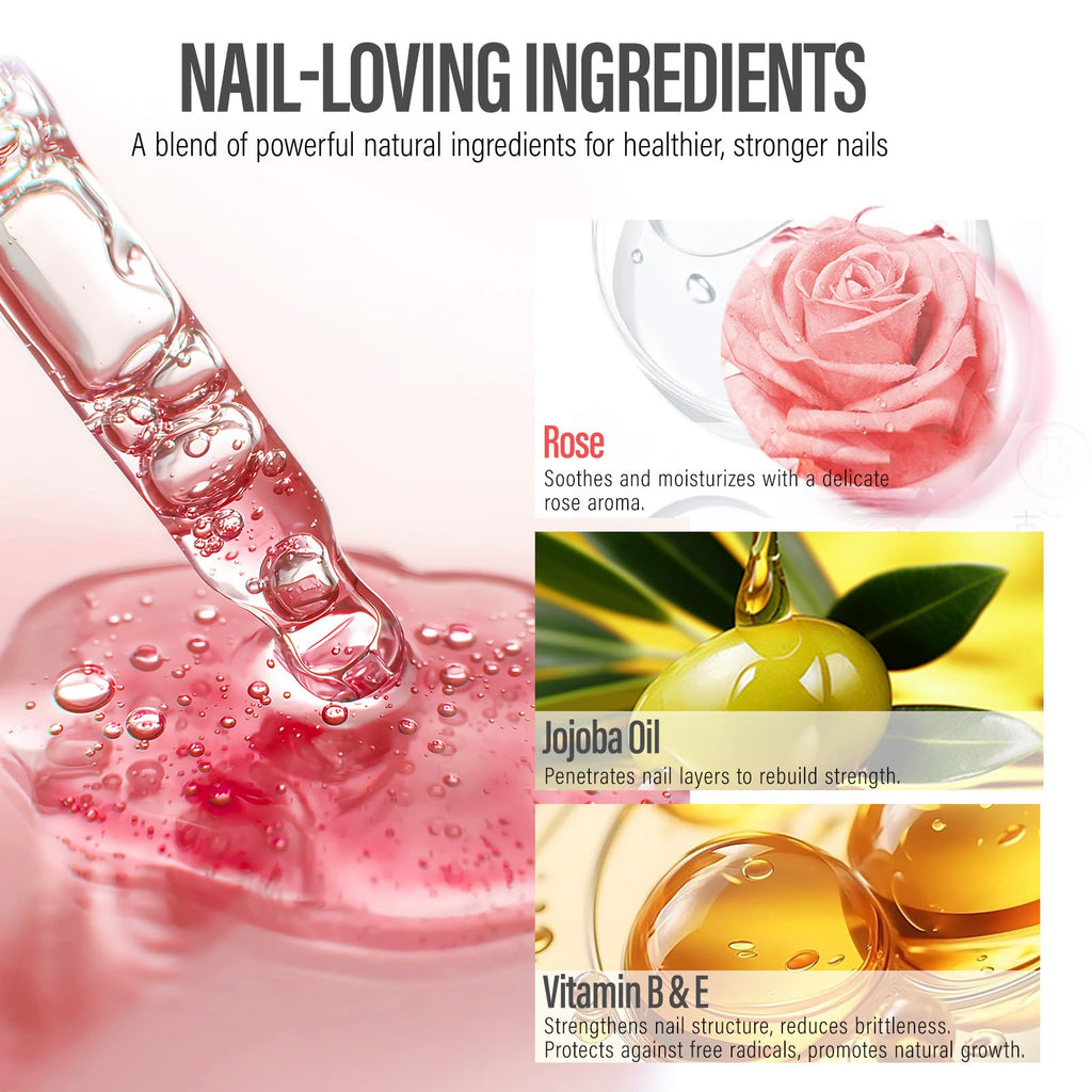 CHUCHU Vegan Cuticle Oil for Nails: Rose Jojoba Nail Cuticle Oil with Vitamin B & E for Moisturizes Cuticle and Nail's Skin - Prevents Hangnails and Chapped 15ML