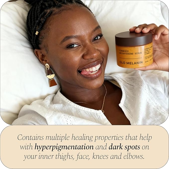 GLO Melanin Turmeric Scrub for Dark Spots, Brightening Inner Thighs Bikini Area Underarms, Natural Exfoliating Face