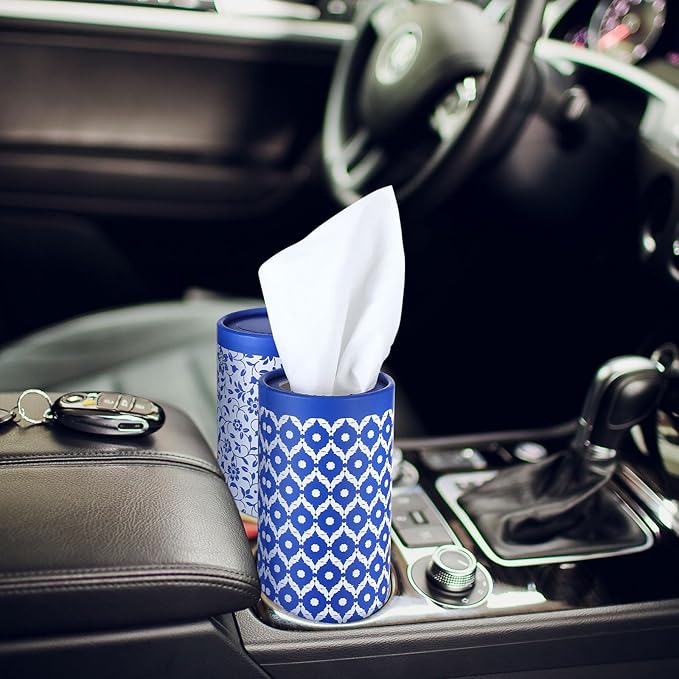 Fourluoo 12 Pack Car Tissue Cylinder Holder Bulk with 3 Ply Facial Tissues, Round Napkin Holders for Car Cup Holder Cylinder Travel Paper Tubes Bulk Round Napkin Boxes Packs(Novel Style)