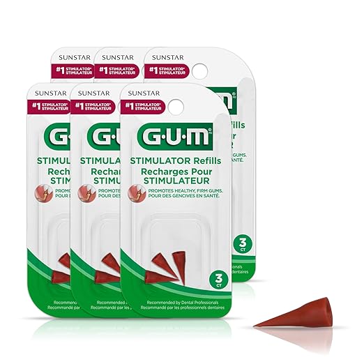 GUM Stimulator Refills - 3 Rubber Tips Included - Compatible with the Stimulator Permanent Handle - Massager, Plaque Removal Health, 3 Count(Pack of 6)