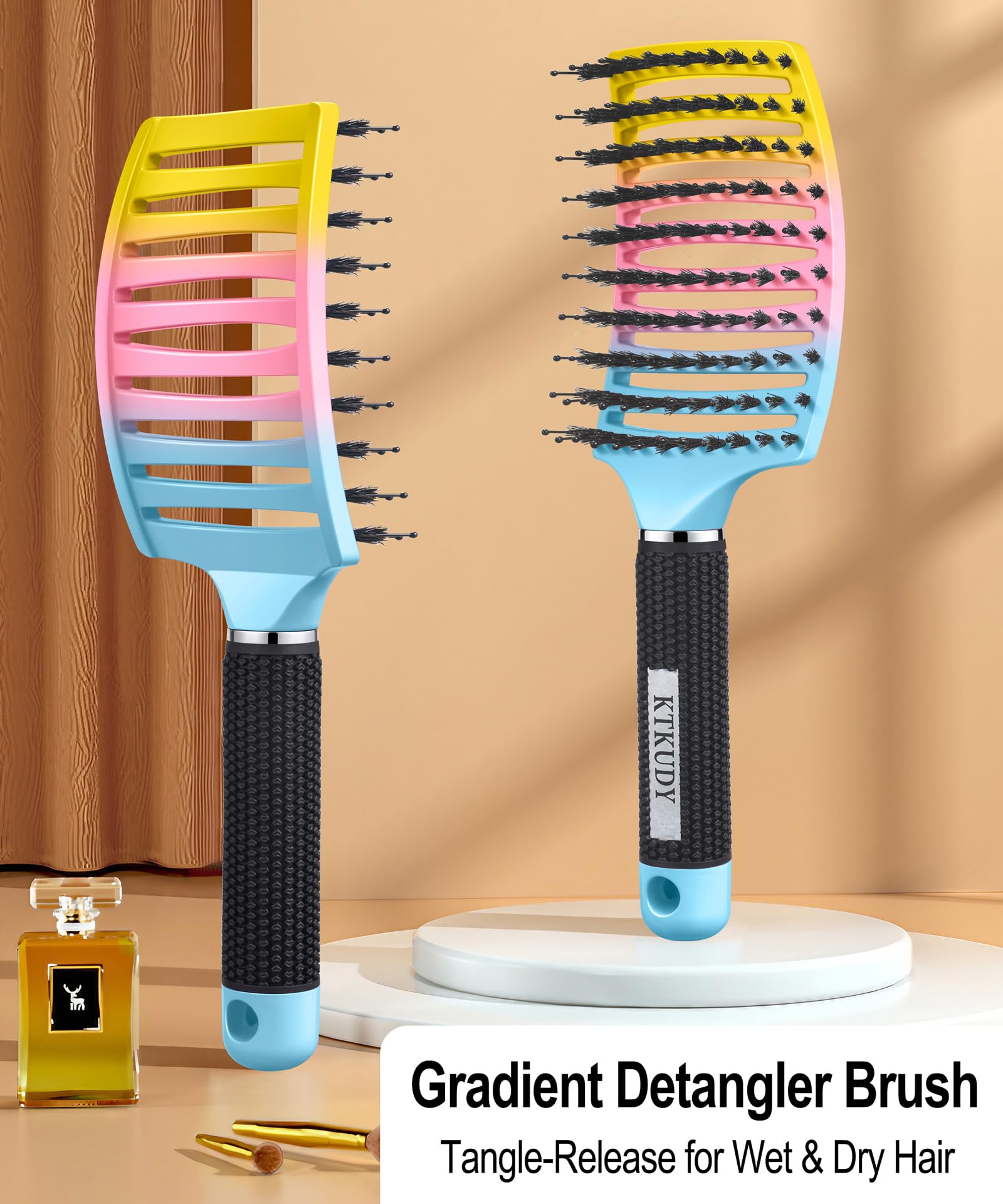 KTKUDY Detangling Brush Boar Bristles Hairbrush Make Hair Shiny & Healthier Curved and Vented Detangler Brush for Women Men Kids Wet & Dry Hair