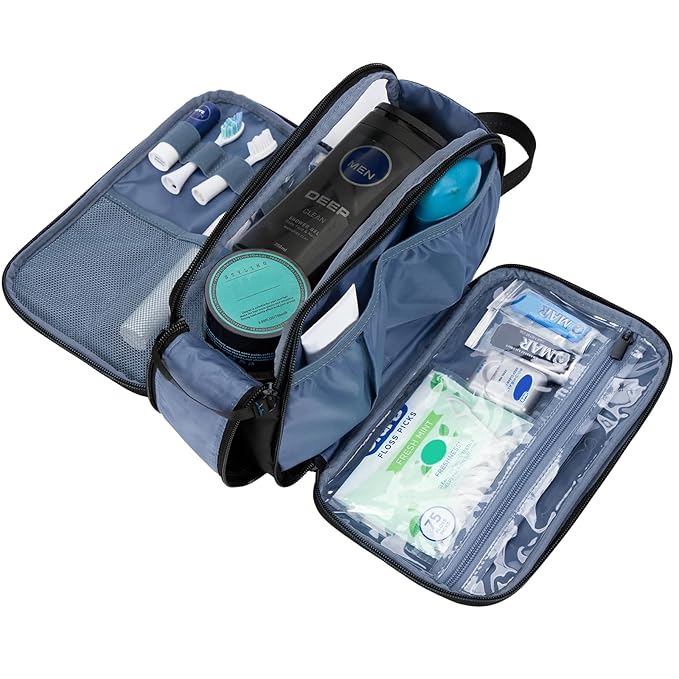ZEEMO Trevel Toiletry Bag for Men, Full Open Dopp Kit with Dual Compartment