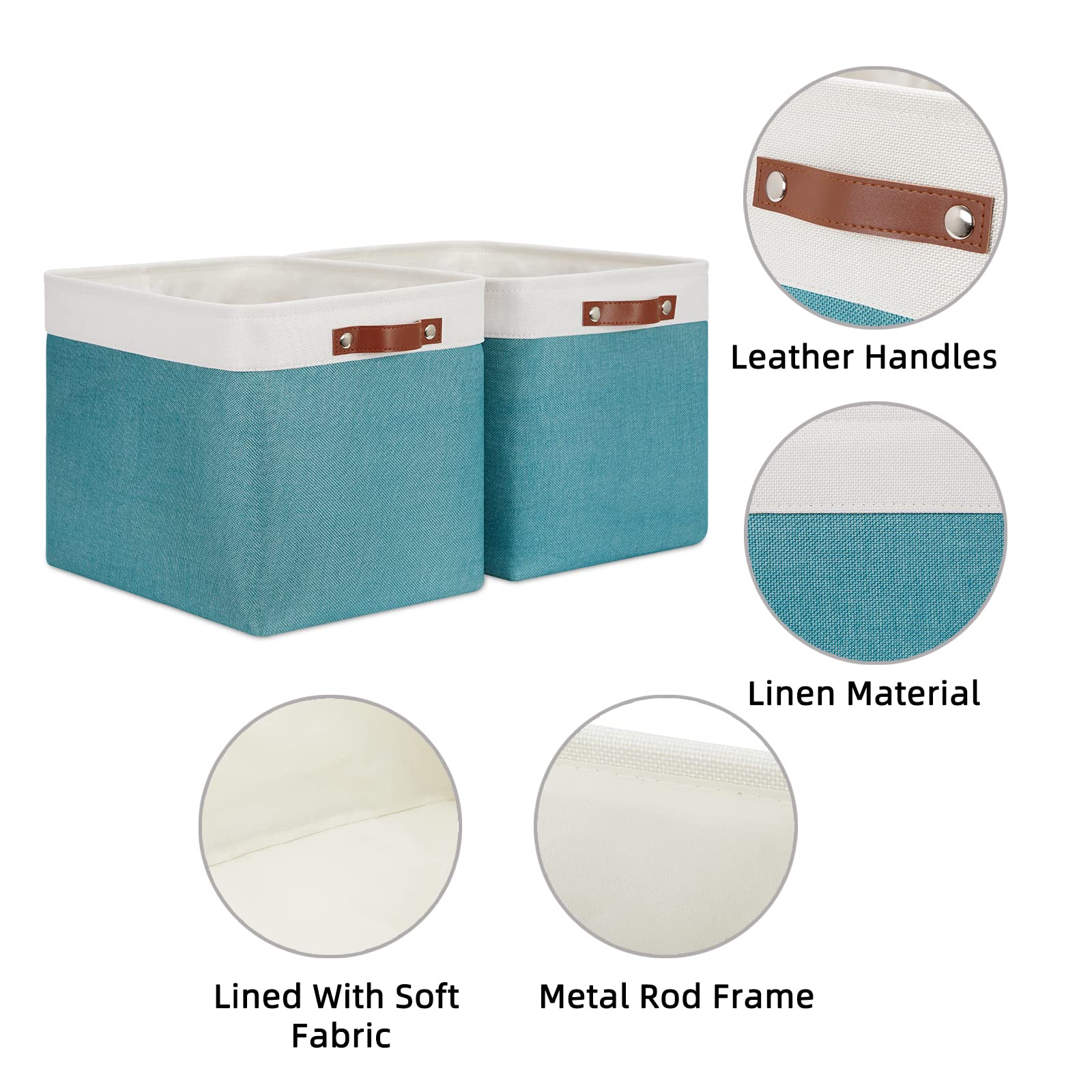 HNZIGE Extra Large Fabric Storage Bin Baskets for Organizing Shelves [2 Pack] Storage Baskets for Closet 16" X 11.8" X 11.8" Rectangular Storage Basket Bin for Organization Living Room(Teal&White)