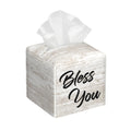 Bless You Tissue Box Cover Square, Wooden Board Texture Tissue Box Holder Waterproof Leather Facial Paper Organizer Dispenser for Bathroom Home Car Nightstand Vanity Desk