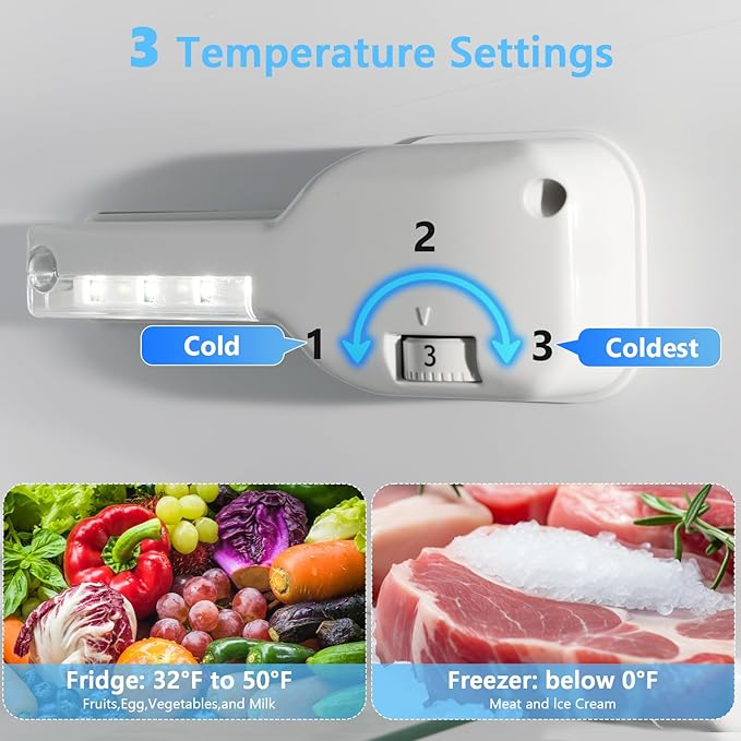 COWSAR 4.5 Cu.Ft Mini Fridge With Freezer, 2-Door Compact Dorm Refrigerator With 2 Removable Shelves, 3 Level Adjustable Thermostat, Commercial Office Fridge for Bedroom, Kitchen, Apartment, White