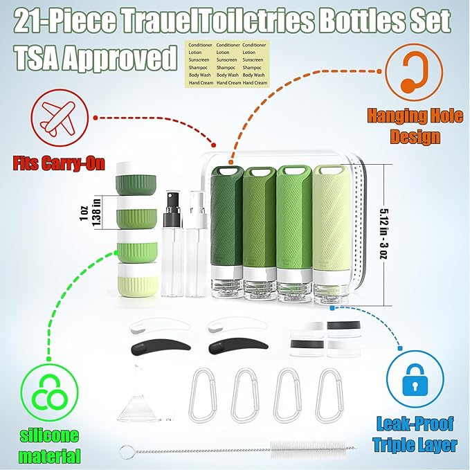 Udihch Travel Toiletry Containers 26Pcs Silicone Leakproof TSA Approved Set