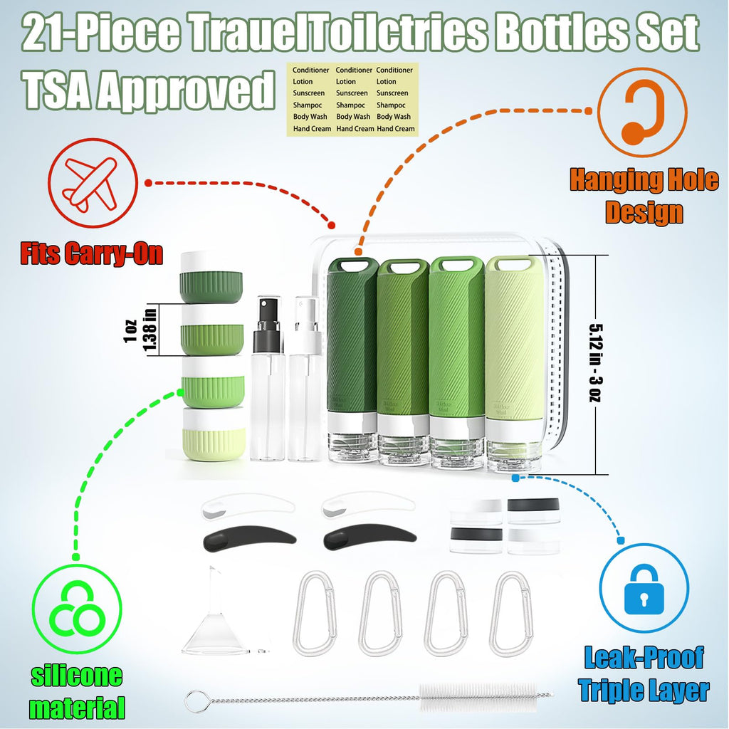 Udihch Travel Toiletry Containers 26Pcs Silicone Leakproof TSA Approved Set