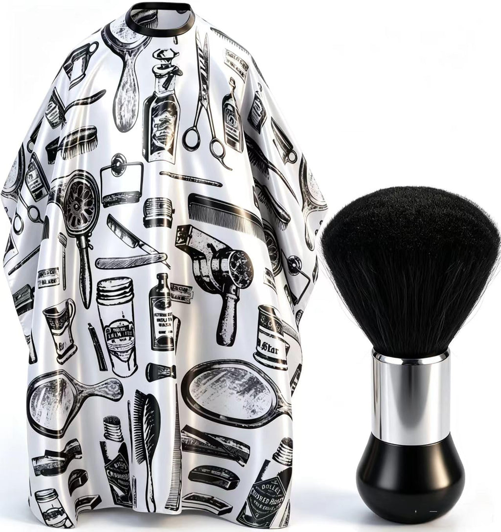 Borogo Professional Hair Cutting Cape with Neck Duster Brush, Salon Barber Cape, Hairdressing Accessories (White Floral Print)