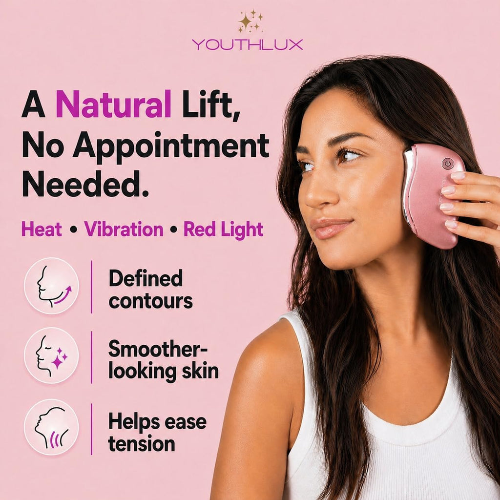 YOUTHLUX ProSculpt Heated Gua Sha Facial Massager – Electric Guasha Tool for Face Sculpting, Relaxation & Skincare | Soothing Vibration Facial Massage Tool with Contoured Design (Rose Gold)