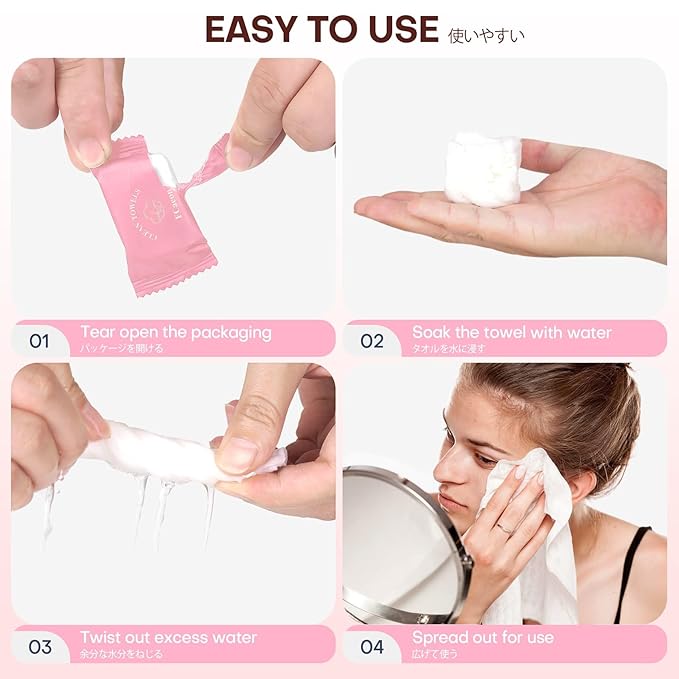 Compressed Towel Tablets Large Ultra Soft Disposable Face Towel Individually Wrapped 12x9 Inch Portable Washcloths for Makeup Removal Beauty Salon Gym Camping Travel Outdoor Sports(20 Pcs Pink)