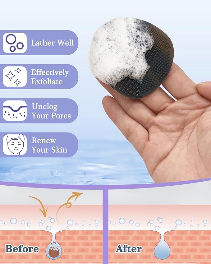 Manmihealth Silicone Body Scrubber & Face Brush Set Thick Bristles Black