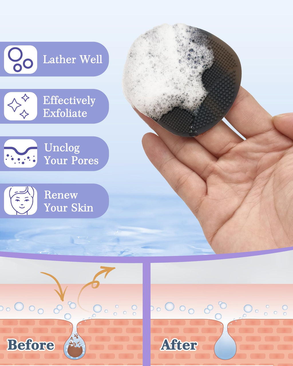 Manmihealth Silicone Back Scrubber Bath Brush Set Thick Bristles Black