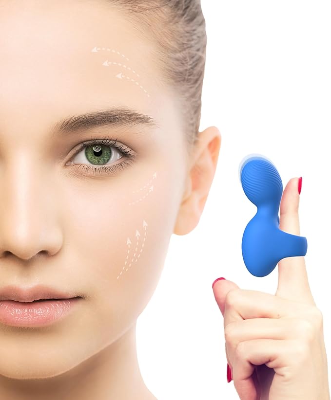 Fuigarry Multifunctional Silicone Waterproof Face & Eye Massage Tool, Portable Handheld Massager, Mini-Ring Powerful Eye, Jaw, Finger and Body Massager, Relieves Facial Muscle Fatigue and Pain - Blue