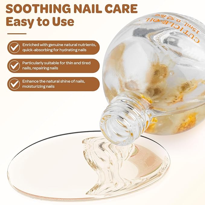 Cuticle Oil, Coconut Cuticle Nail Oil Infused with Real Flowers 15ml