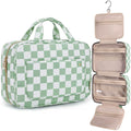 BAGSMART Toiletry Bag Travel Bag with Hanging Hook,Checkered Makeup Cosmetic Bag Travel Organizer for Accessories, Shampoo, Full-size Container, Toiletries (Green Checkerboard, Medium)