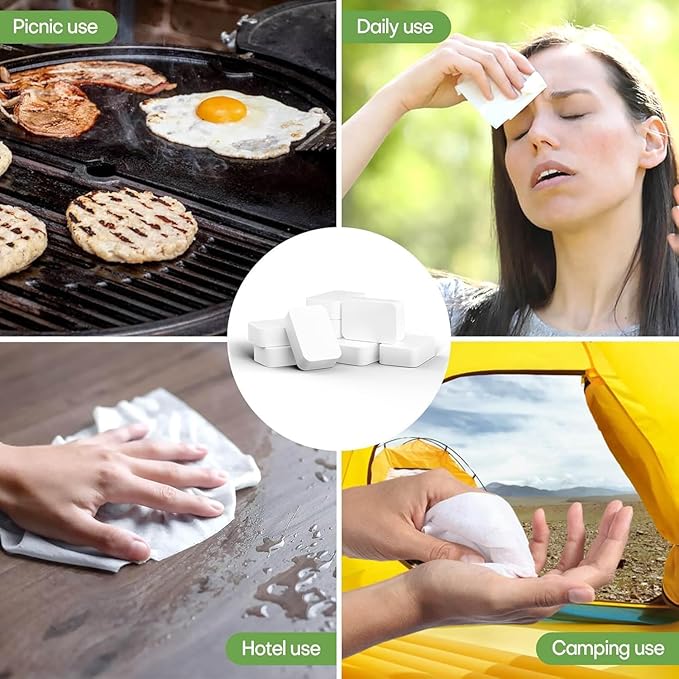 Compressed Towel Tablets Thicken, 50 Pack Disposable Face Towel Quickly Expand with Water, Reusable Compact Washcloths 12"x9", Cotton Soft & Lint-Free Portable for Home Travel Beauty Guest