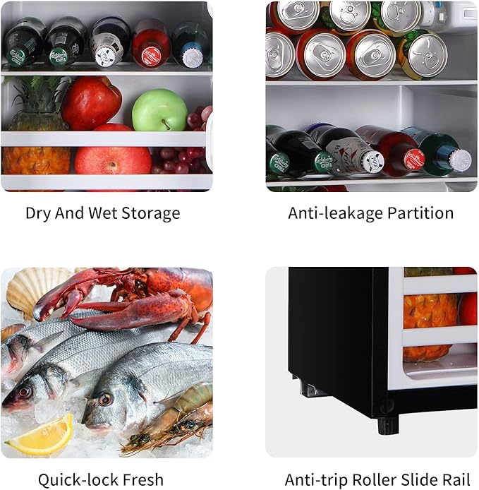 KRIB BLING Refrigerator 3.5 Cu.Ft with Freezer,Vintage Double Door,Lock Fresh,7 Level Adjustable Thermostat ct for Dorm, Bar, Office,Kitchen, Apartment，Black
