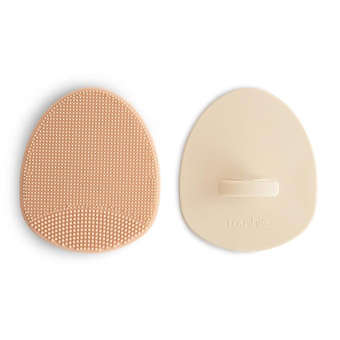 mushie Baby Bath Cradle Cap Brush | Soft Silicone Bristles for Dry Skin, Eczema, & Cradle Cap Treatment | 2-Pack (Blush/Shifting Sand)
