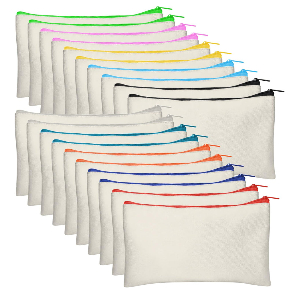 Legigo 20 Pack Blank Canvas Bag Zipper Pouch Makeup Bags Bulk, Color