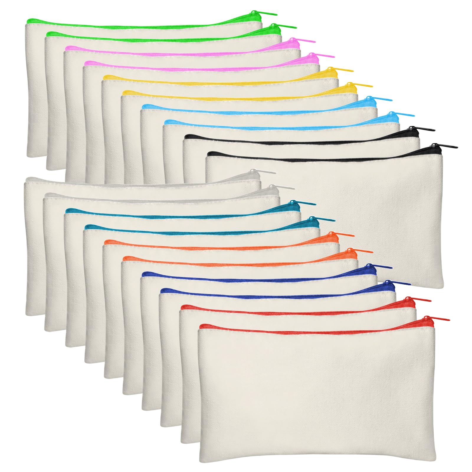 Legigo 20 Pack Blank Canvas Bag Zipper Pouch Makeup Bags Bulk, Color