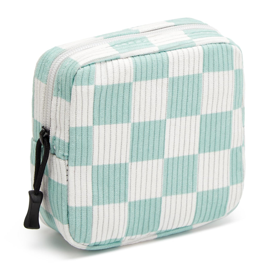 ZOEMTIU Small Makeup Bag for Purse,Mini Cosmetics Bag cute Zipper corduroy Cosmetic Pouch Storage Pouch Travel Toiletry Organizer for Women Girls(Checkered Green)