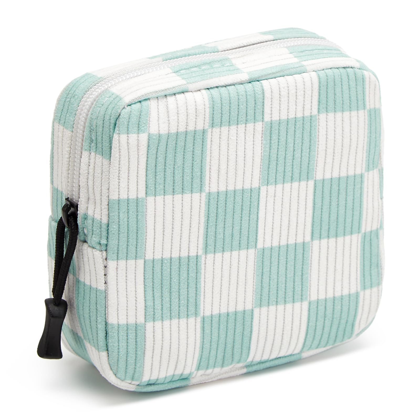 ZOEMTIU Small Makeup Bag for Purse,Mini Cosmetics Bag cute Zipper corduroy Cosmetic Pouch Storage Pouch Travel Toiletry Organizer for Women Girls(Checkered Green)