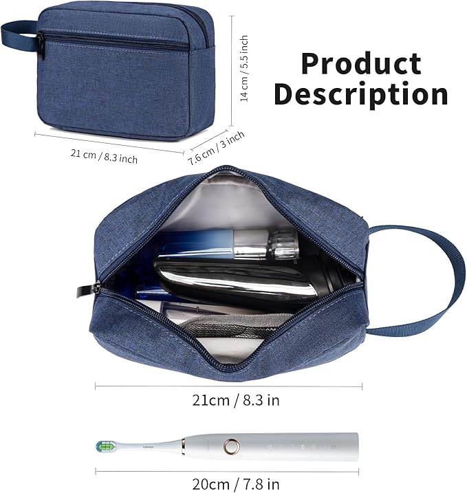 XIRYOHEAUR Travel Hanging Toiletry Bag with Carry Handle - Water-Resistant Small Cosmetic Organizer for Men & Women, Makeup, Shaving Kit, Gym & Travel Essentials (Blue)