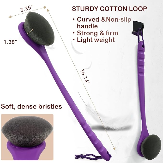 Lotion Applicator for Back, Feet, Long Handle Curved, Back Sunscreen Applicator for Kids, Women, Ultra Soft Bristles for Ultimate Comfy, Apply Cream Moisturizer, Self Tanner, Purple