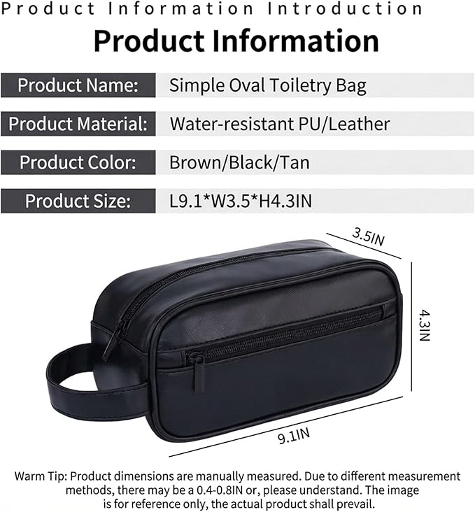Men’s Toiletry Bag - Vintage PU Leather Kit for Travel - Water-Resistant Shaving Bag,Compact Pouch Gift for Husband, Dad (Black)