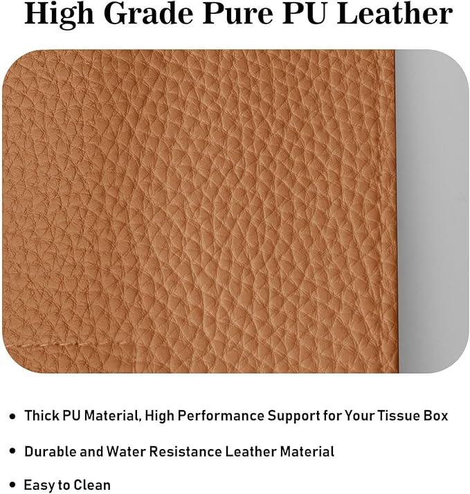 Tissue Box Cover Holder Square Tissue Cube Cover PU Leather Tissue Organizer with Bottom Belt for Bathroom, Tabletop, Car, Night Stands, Office, Home, Kitchen (2, Brown)