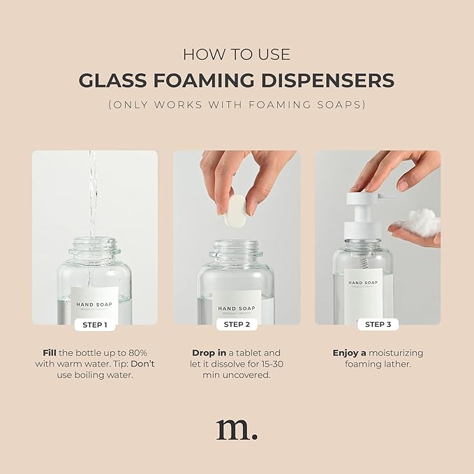 MaisoNovo Glass Foaming Soap Dispenser 14 Oz | Glass Bottles Pumps x 2 Clear