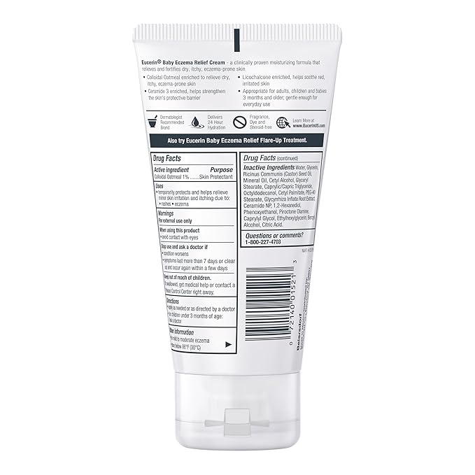 Eucerin Baby Eczema Relief Body Cream, Steroid & Fragrance Free for 3+ Months of Age, 5 oz. Tube