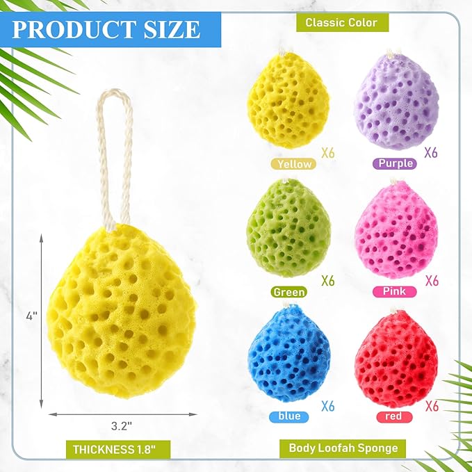 FoldTier 6 Pcs Bath Sponge Deep Cleansing Body Loofah Gentle and Deep Exfoliating Body Scrubber Bath Accessories Men Women Baby Sponge for Bathing Shower (Stylish Color)