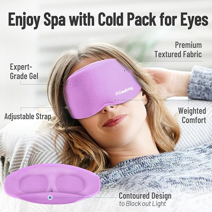 Cooling Eye Mask for Puffy Eyes, Ice Eye Pack After Surgery Relief - Reuable Cold Compress for Dry Eye - Comfortable Perfect Fit Gel Sleep Mask, Purple of 3D