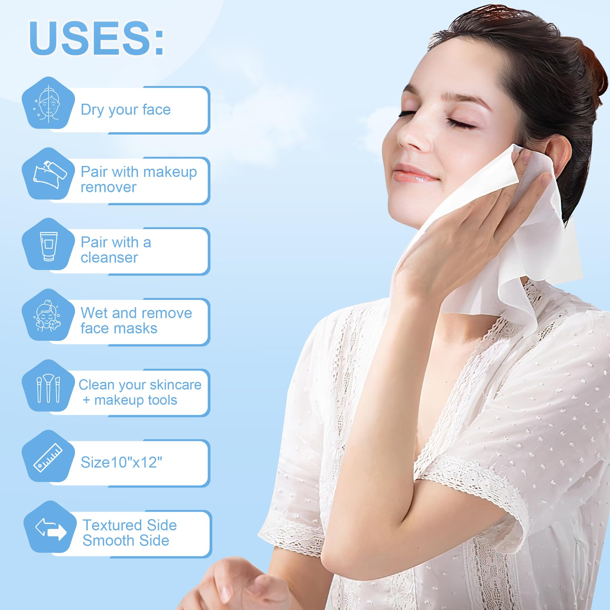 GRANNY SAYS Disposable Face Towel, Face Towelettes Disposable Biobased, 50 Count Extra Thick Soft Face Towels, Clean Skin Towels for Remove Makeup, Facial Cleansing, Nursing, Travel, 10"×12"