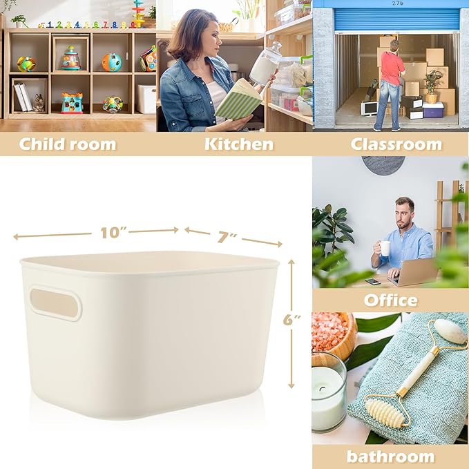 Zopeal Plastic Storage Bins 10 Pcs White Pantry Organizer Bins Small Baskets Storage Containers for Home Kitchen (10 x 7 x 6 Inch)