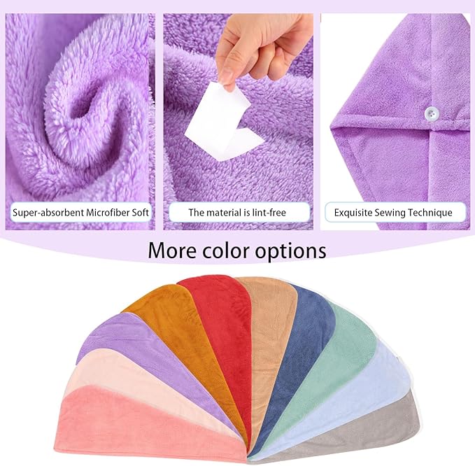 Microfiber Hair Drying Towel Wrap for Women, Hair Turbans Towel for Wet Hair,turbie Twist Hair Towels(The Color of the Picture is for Reference only) (Purple,Purple)