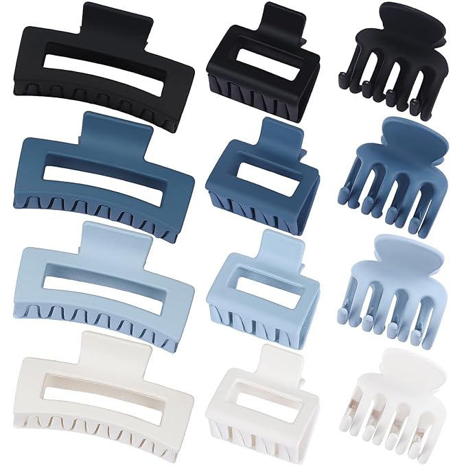 SMKSL 3 Styles Hair Clips for Women Small Medium Big Claw Clips for Thin Thick Hair 12 Pcs Hair Claw Clips Hair Clips Combination Hair Accessories for Women (Blue)