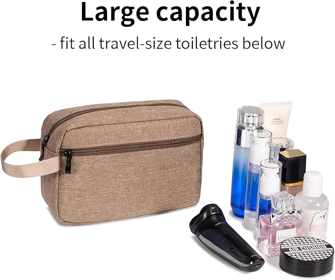 XIRYOHEAUR Travel Hanging Toiletry Bag with Carry Handle - Water-Resistant Small Cosmetic Organizer for Men & Women, Makeup, Shaving Kit, Gym & Travel Essentials (Camel)