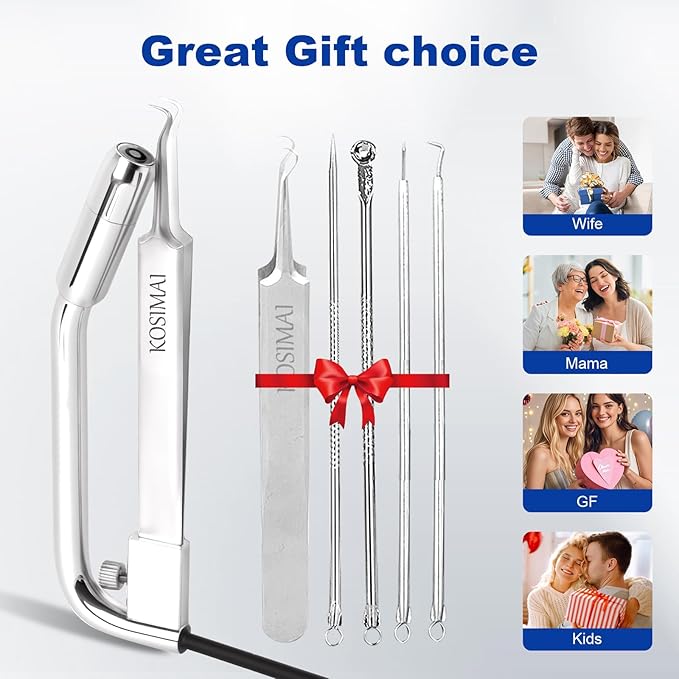 Kosimai Black Head Remover for Face Tool Professional Pimple Popper HD Camera,30 Times Magnification 1080P, (Silver)