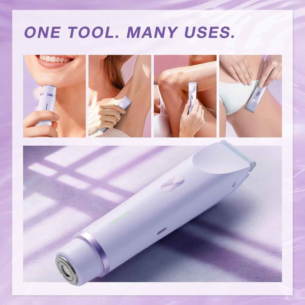 AMURS Bikini Trimmer for Women, Dual-Head Electric Body Hair Trimmer for Sensitive Areas, IP67 Waterproof Rinsable, USB-C Rechargeable Groomer for Bikini Line, Underarms, Legs & Face (Lilac Mist)