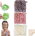 Washcloth Loofah Combo 2-in-1 Loufee Wash Cloth that Holds Bar Soap-Exfoliation Mesh Shower Ball for Body Wash&Smooth Skin+Free Loofah Dish Towel
