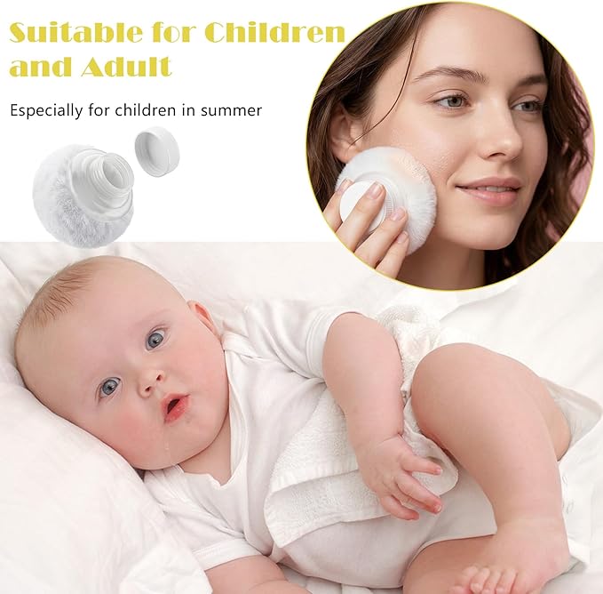 Sibba Storage Body Powder Container, 3.15 Inch Makeup Puff with Container, Fluffy Body After-Bath Powder Case, Baby Care Talcum Makeup Puff Box with Hand Holder